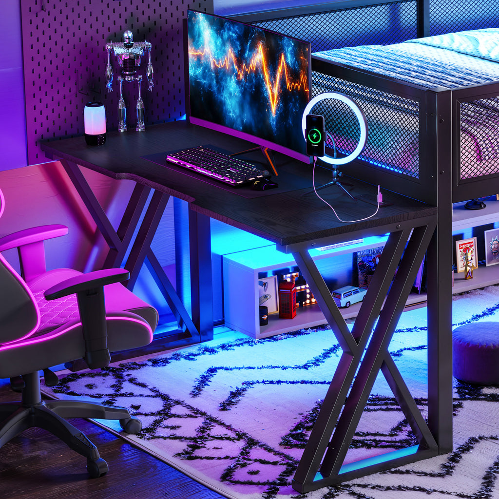 Gaming loft bed LED lighting at night