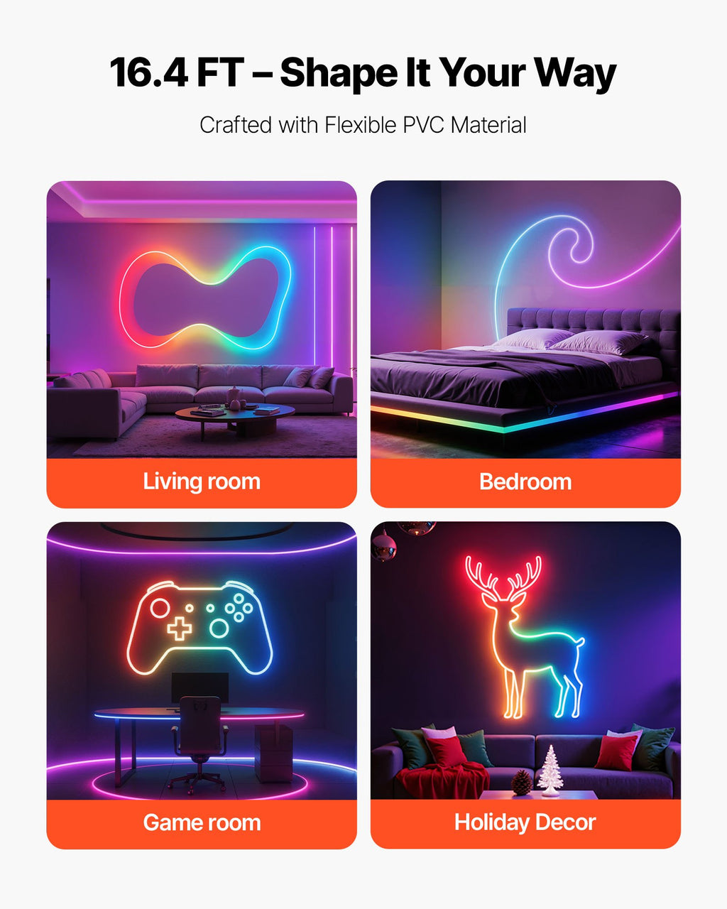 16.4FT RGB-IC LED Neon Rope Light App Controlled