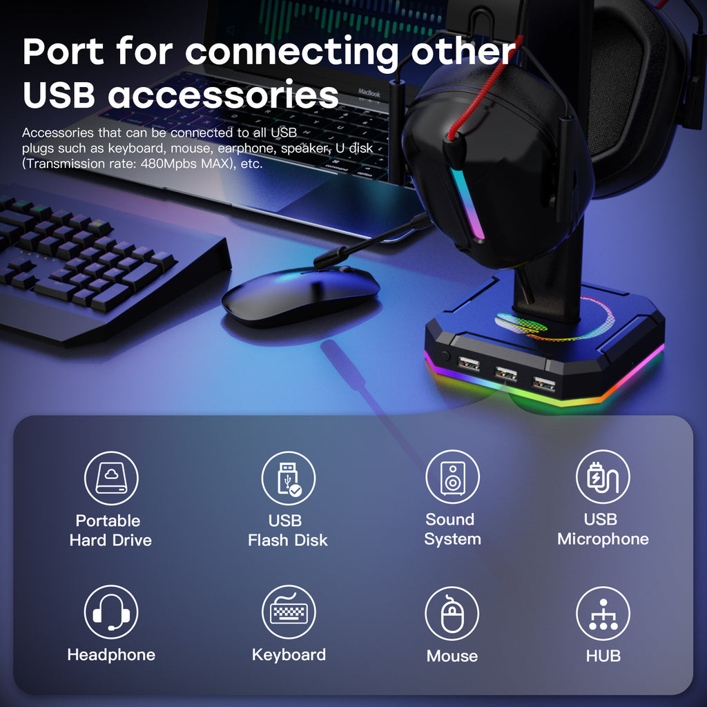 ZUOYA RGB Headphone Stand with USB Charging