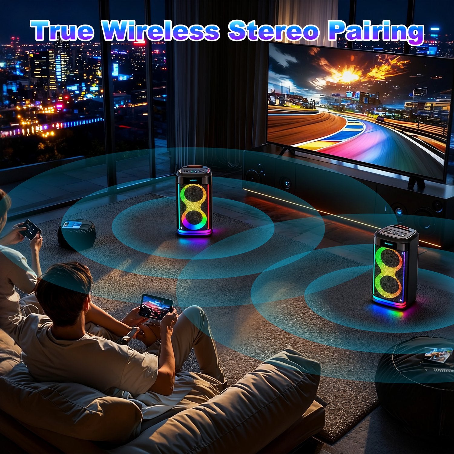 Portable Party Speaker with LED Lights and Wireless Microphone