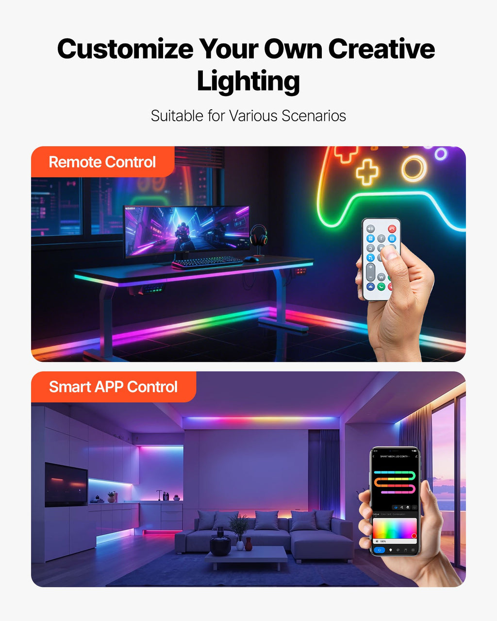 16.4FT RGB-IC LED Neon Rope Light App Controlled