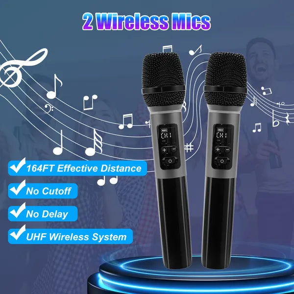 Portable Party Speaker with LED Lights and 2 Wireless Microphones