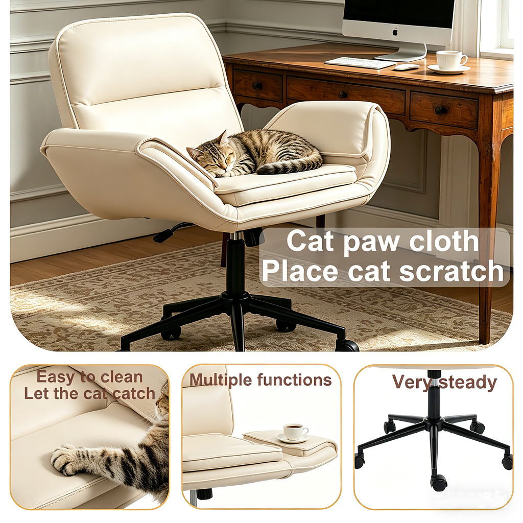 Criss Cross Ergonomic Office Chair Beige PU