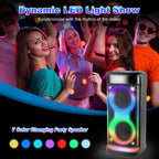 Portable Party Speaker with LED Lights and Wireless Microphone