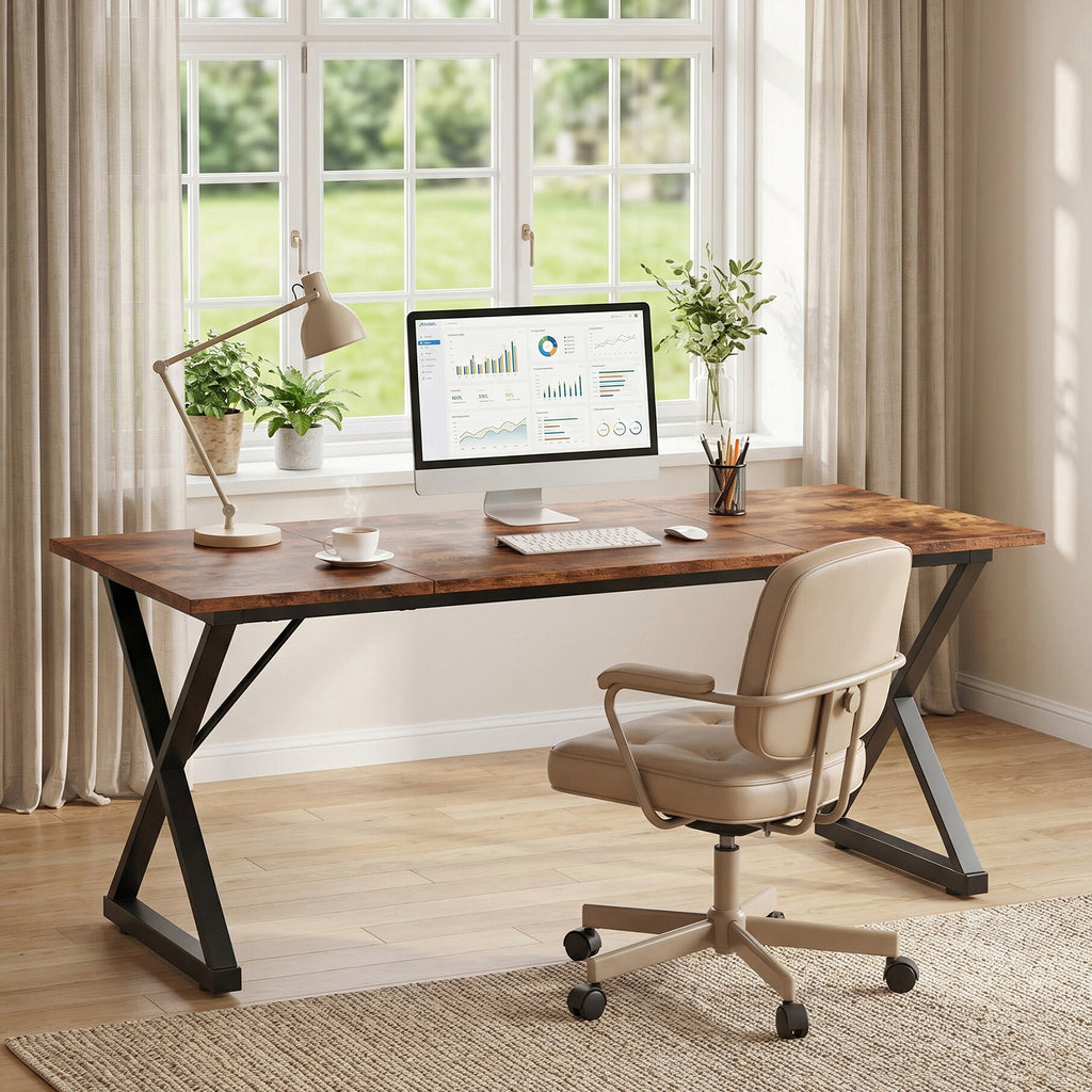 Executive Wooden Computer Desk with Metal Legs