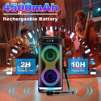 Portable Party Speaker with LED Lights and Wireless Microphone