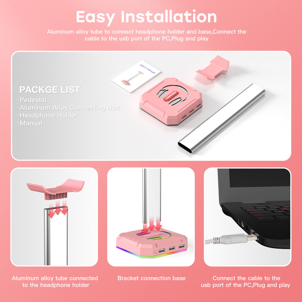 ZUOYA RGB Headphone Stand with USB Charging