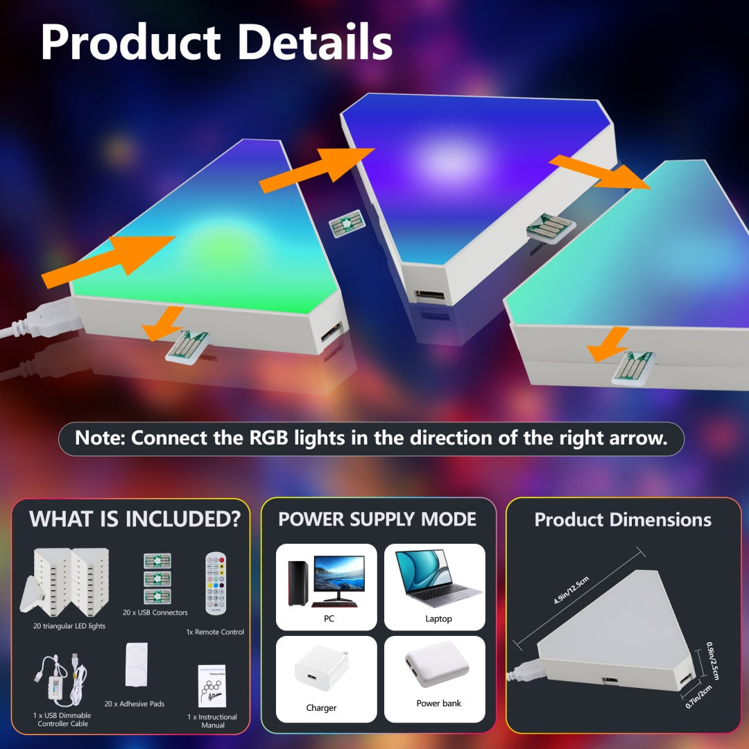 20-Pack RGB Triangular LED Wall Panels Music Sync