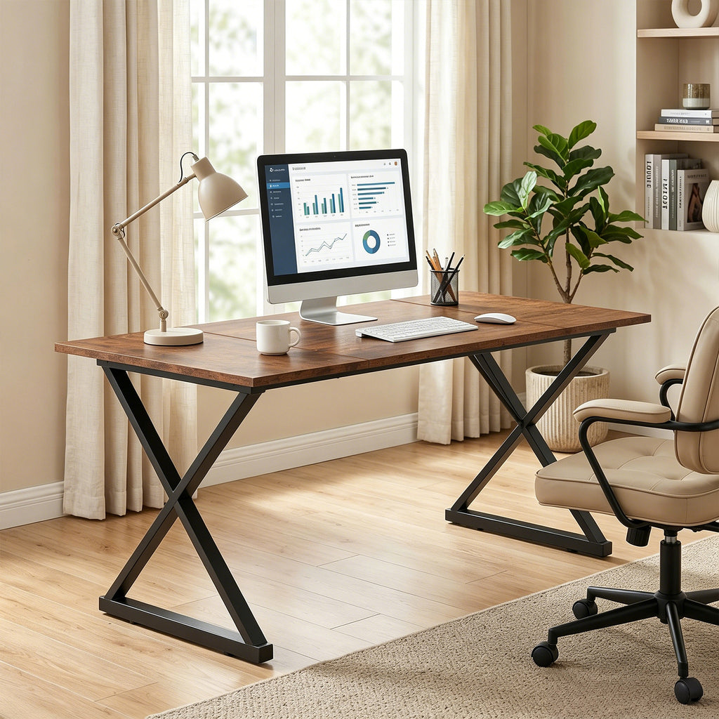 Executive Wooden Computer Desk with Metal Legs
