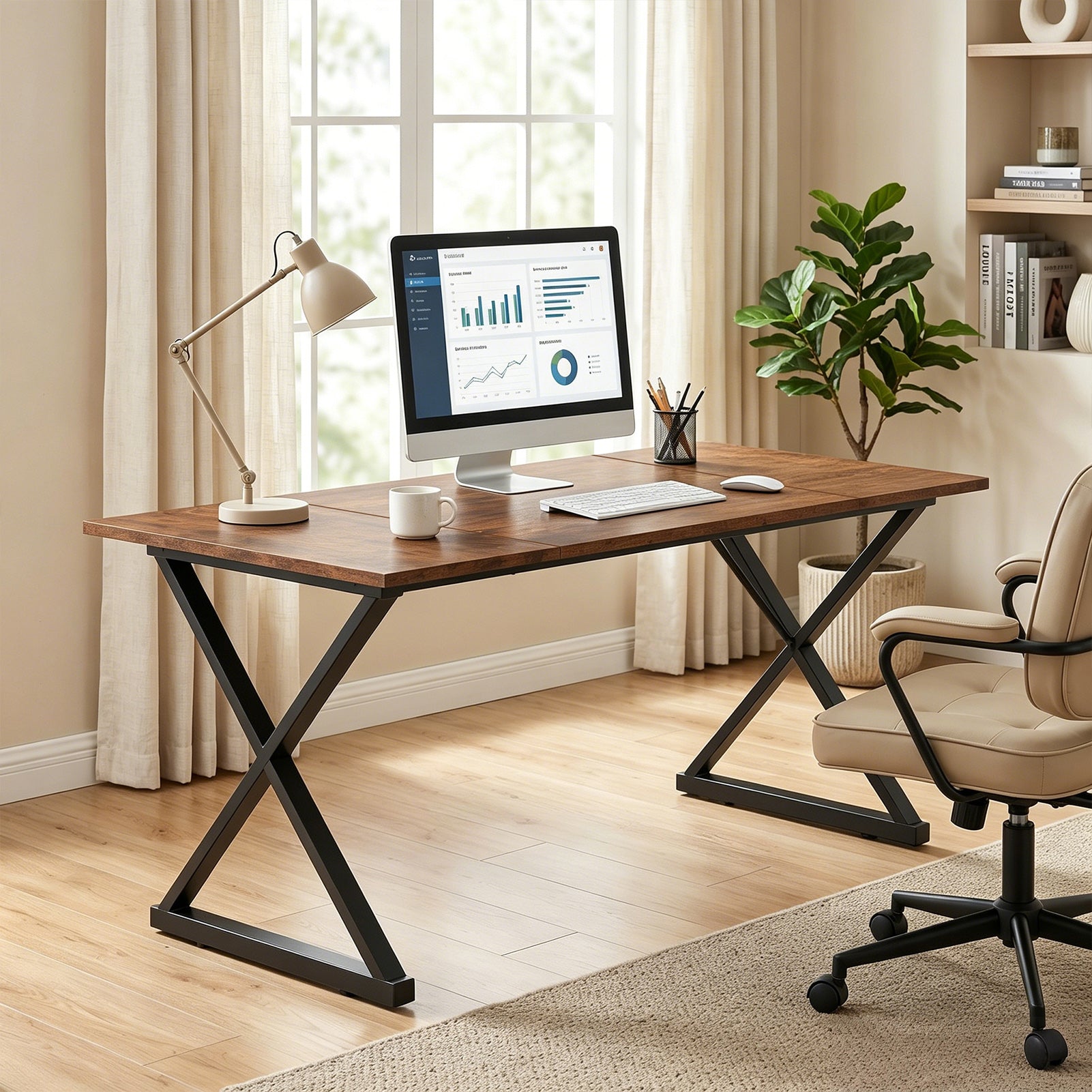 Executive Wooden Computer Desk with Metal Legs