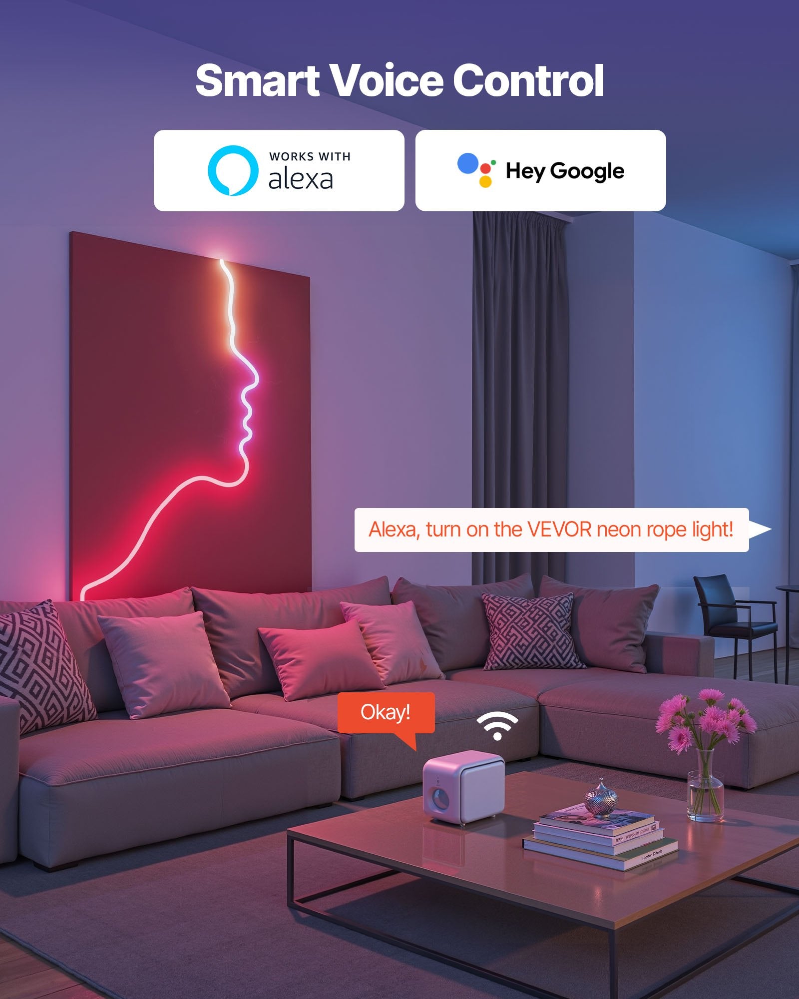 16.4FT RGB-IC LED Neon Rope Light App Controlled