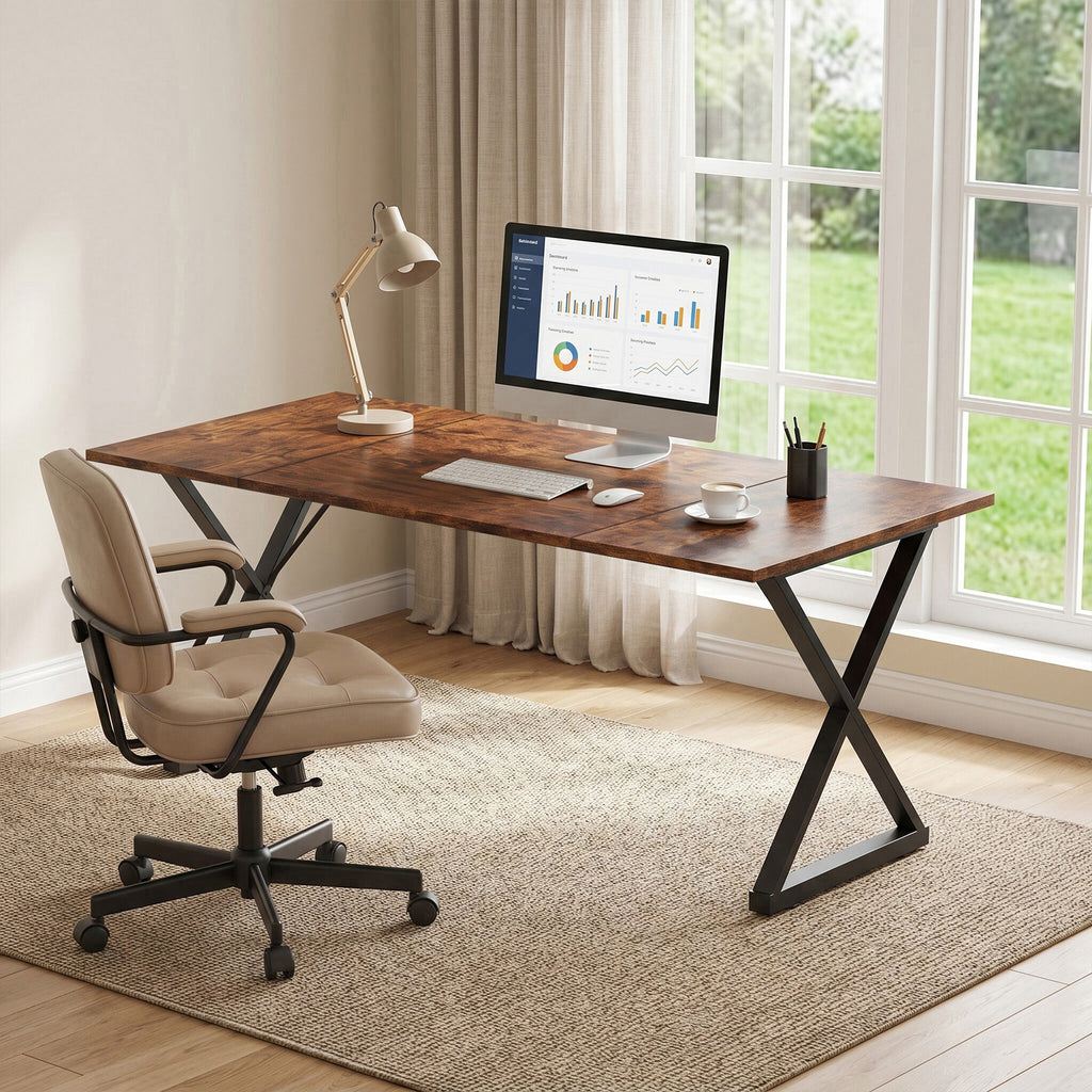 Executive Wooden Computer Desk with Metal Legs