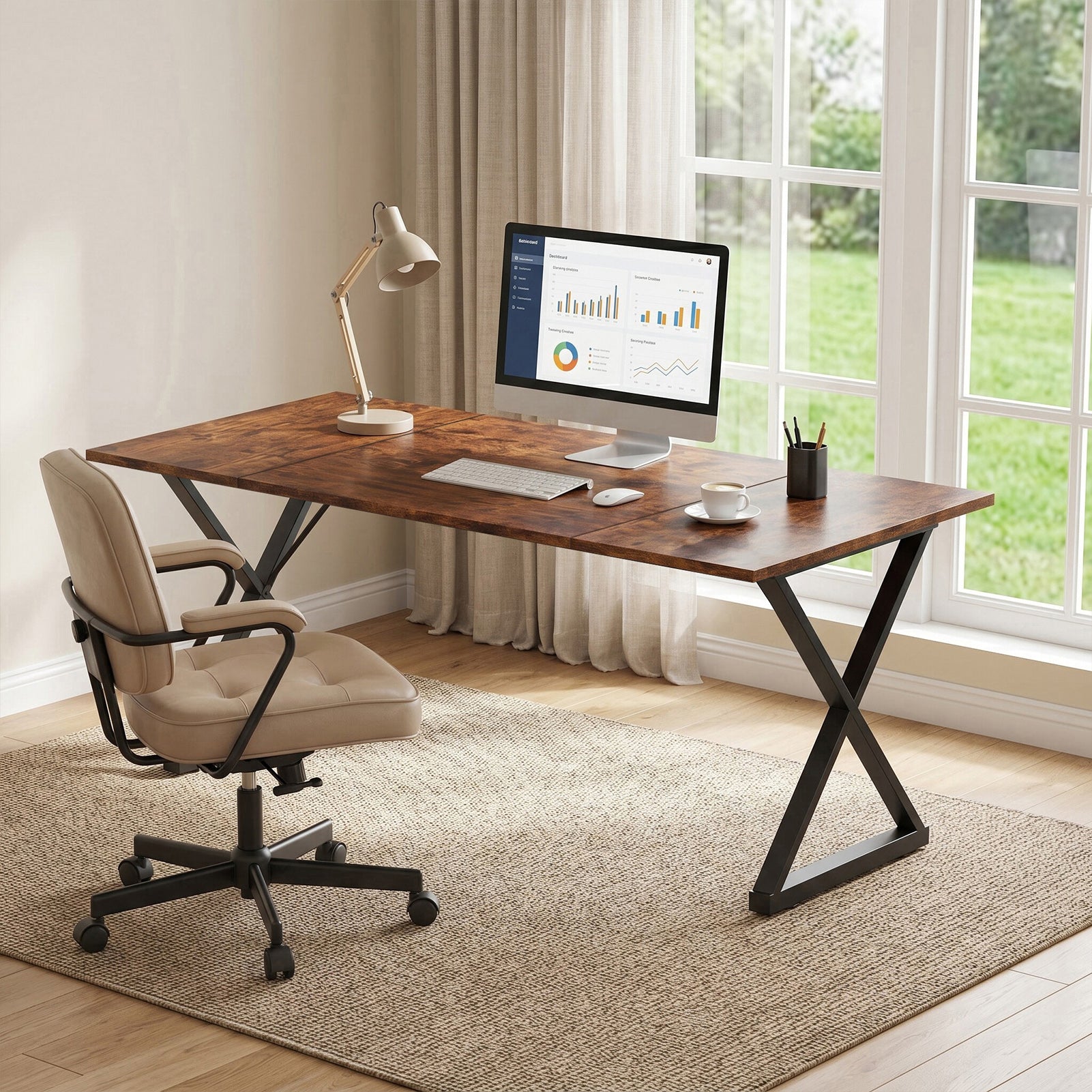 Executive Wooden Computer Desk with Metal Legs