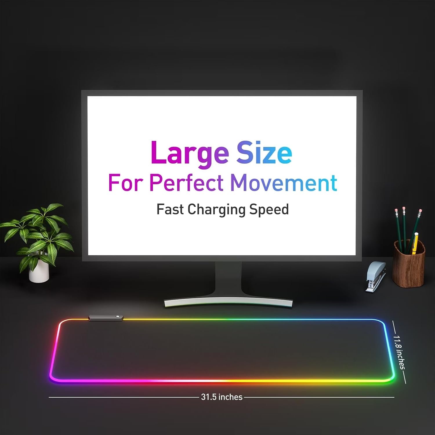 Extended LED desk mat on gaming setup