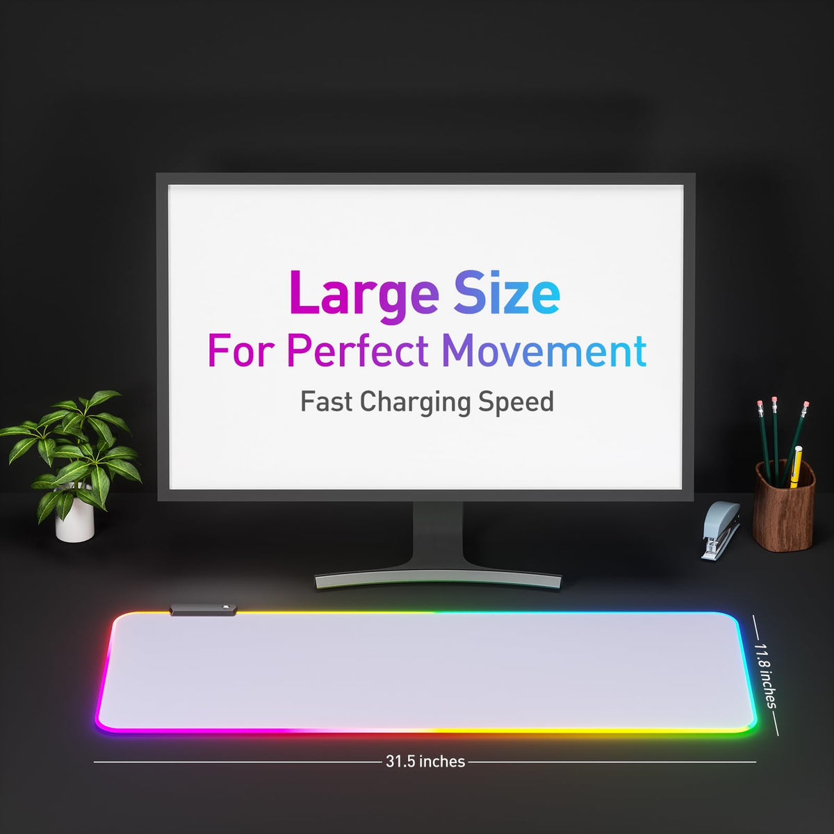 RGB desk mat lighting in dark room