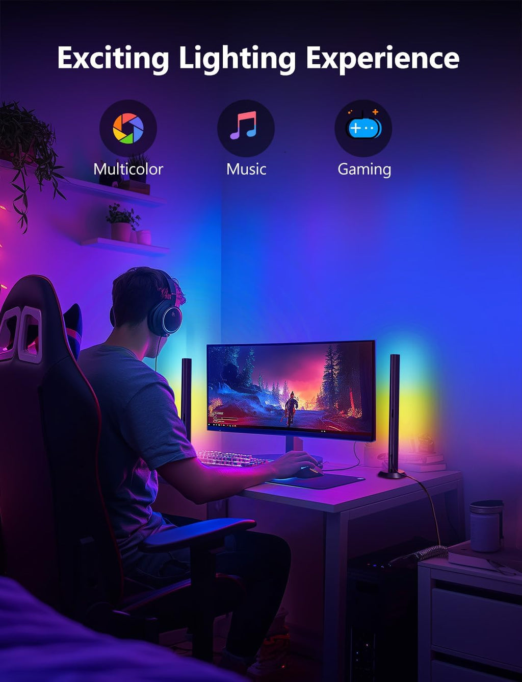 Color changing LED light bars in gaming setup