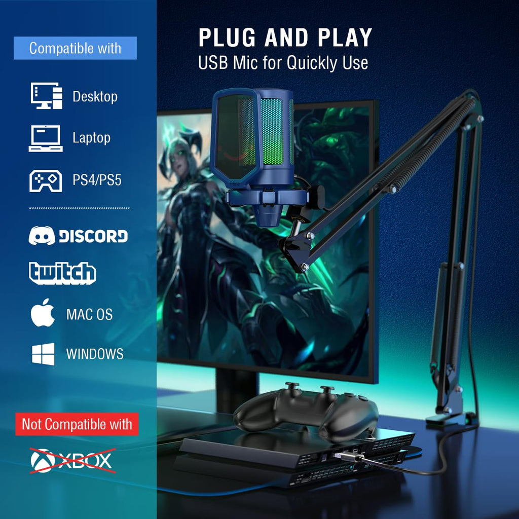 FIFINE AmpliGame A6T USB Gaming Microphone Kit, Condenser Mic for Streaming