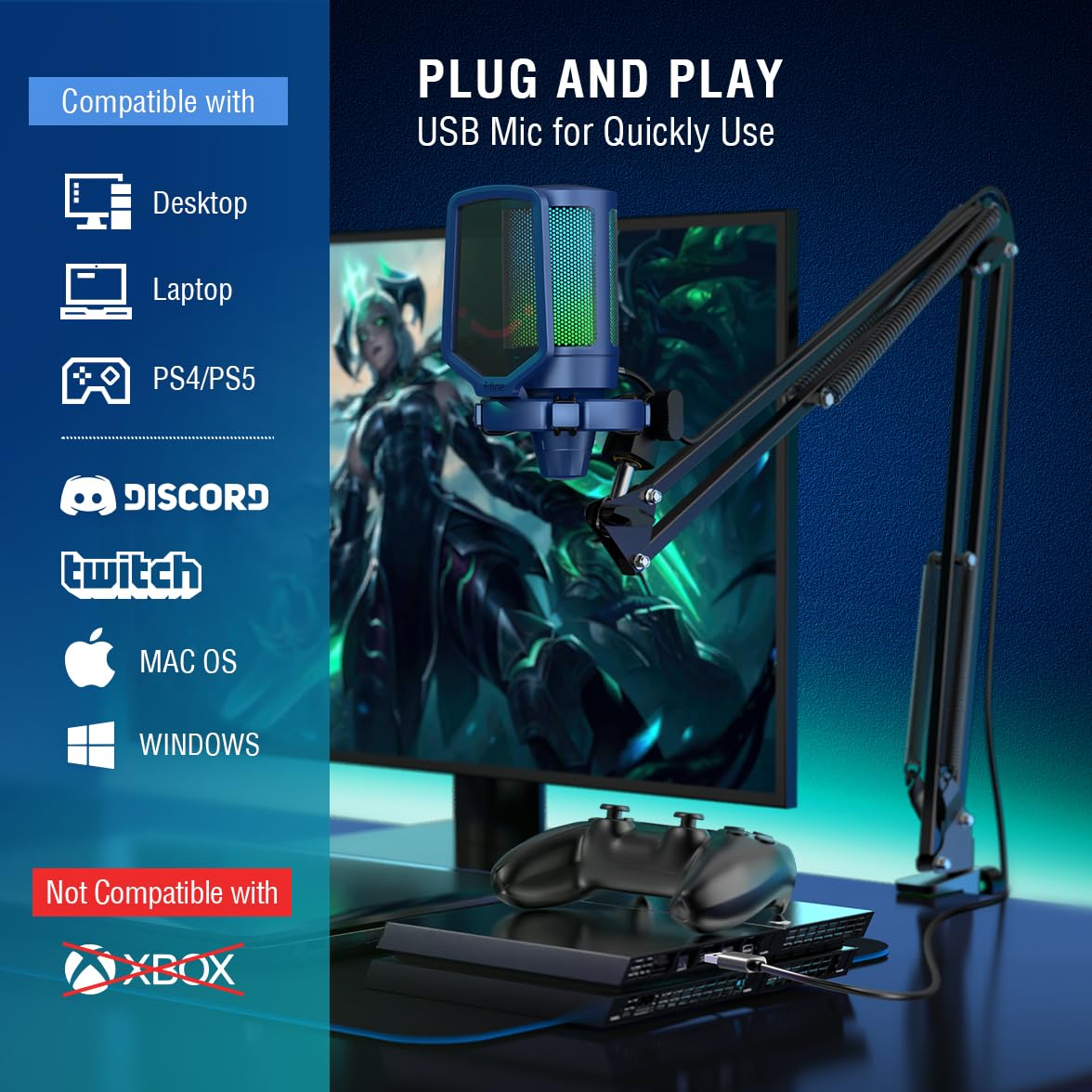 FIFINE AmpliGame A6T USB Gaming Microphone Kit, Condenser Mic for Streaming