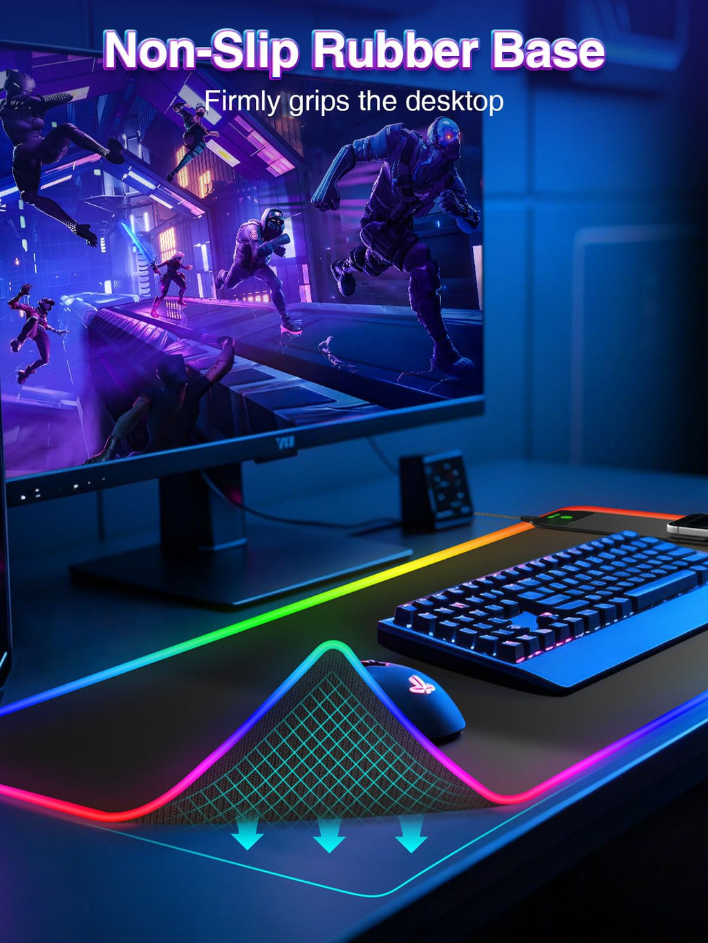 XXL RGB LED Gaming Mouse Pad – Wireless Charger, Phone Holder & 25 Lighting Effects