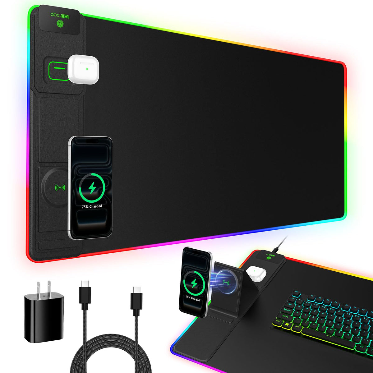 Extended RGB desk mat with glowing edge lighting