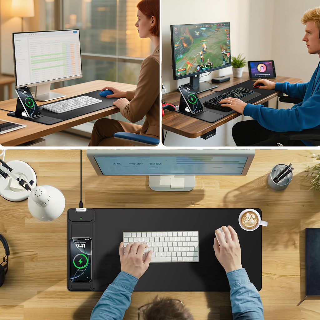 XXL RGB LED Gaming Mouse Pad – Wireless Charger, Phone Holder & 25 Lighting Effects