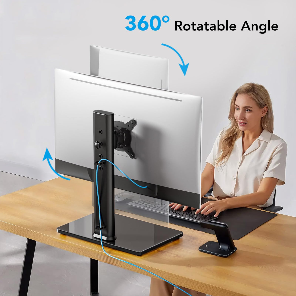 Dual monitor stand cable management channel