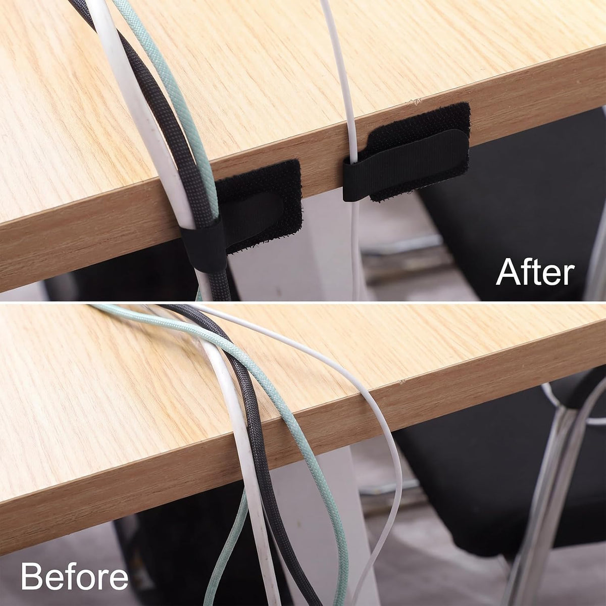 100 Pcs Cable Management Under Desk, Hook and Loop Cable Straps, Black