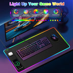 XXL RGB LED Gaming Mouse Pad – Wireless Charger, Phone Holder & 25 Lighting Effects