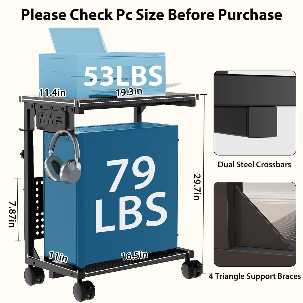 Adjustable PC Tower Stand – Computer Holder with Charging Station & Pegboard Organizer
