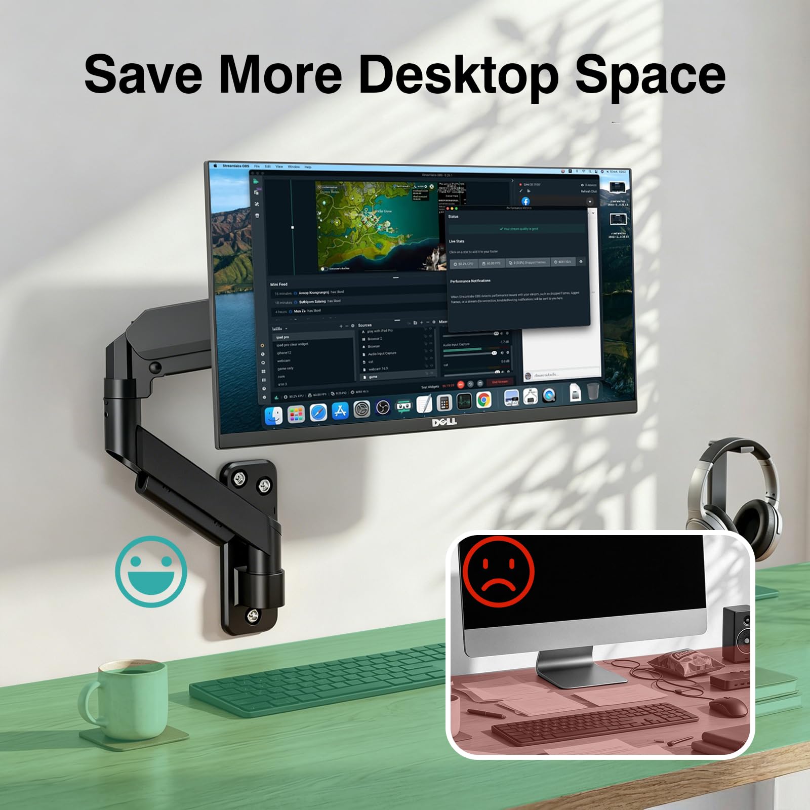 Dual Monitor Stand – Adjustable Desk Mount for 17–32" Screens, Full Motion VESA