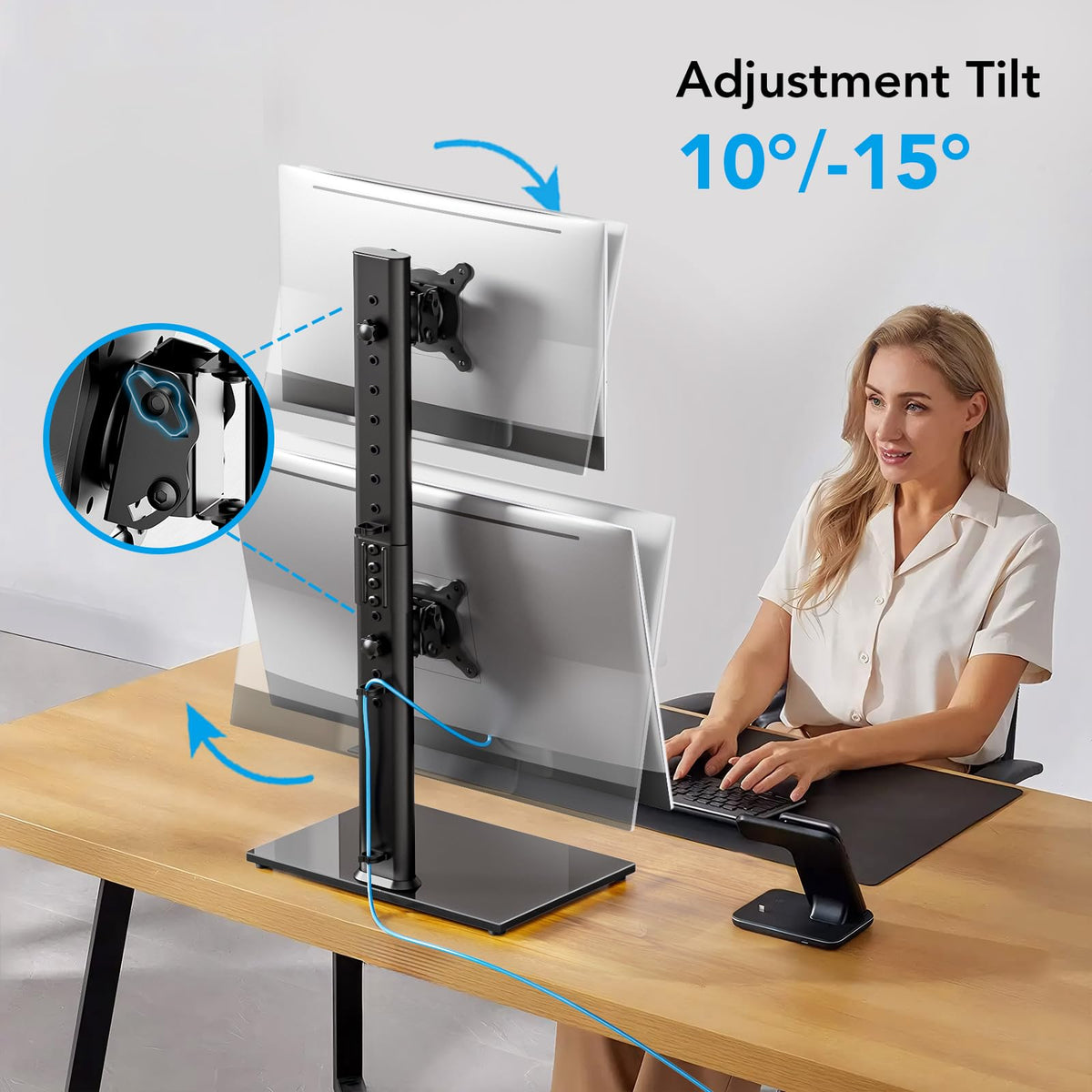 Dual Monitor Stand – Adjustable Desk Mount for 17–32" Screens, Full Motion VESA