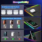 XXL RGB LED Gaming Mouse Pad – Wireless Charger, Phone Holder & 25 Lighting Effects