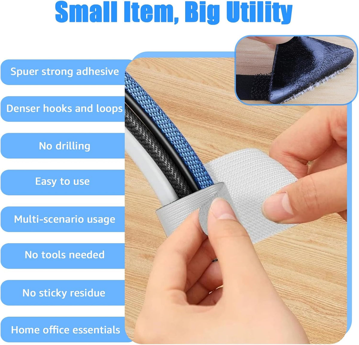 80-Pack Hook & Loop Cable Ties – Under Desk Cable Management Straps, Black & White