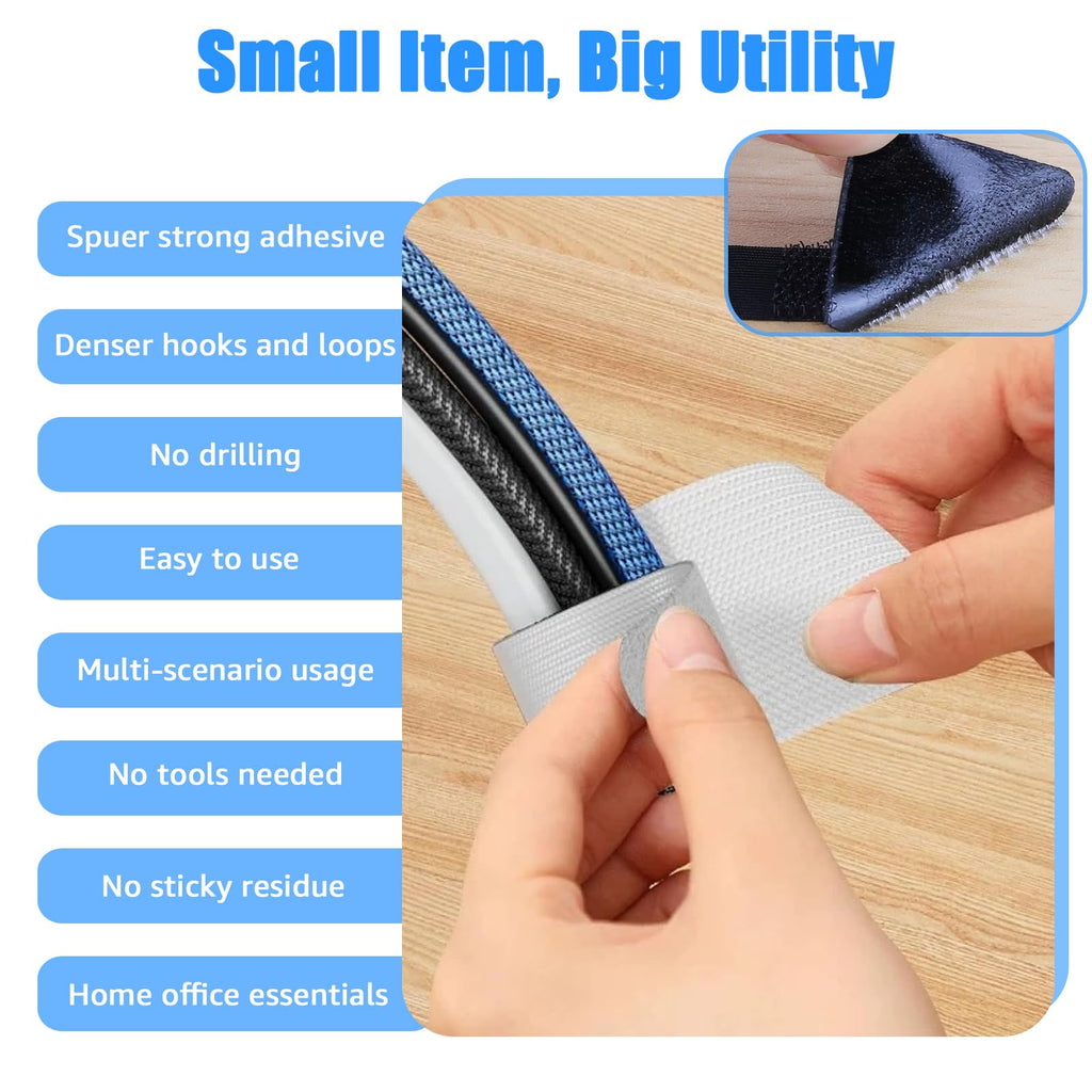 Cord organizer straps on computer desk