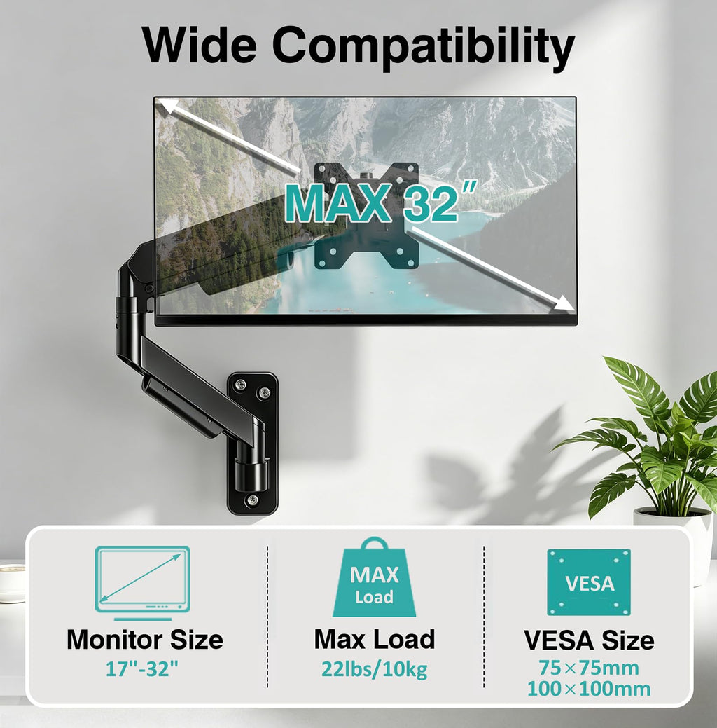 Dual Monitor Stand – Adjustable Desk Mount for 17–32" Screens, Full Motion VESA