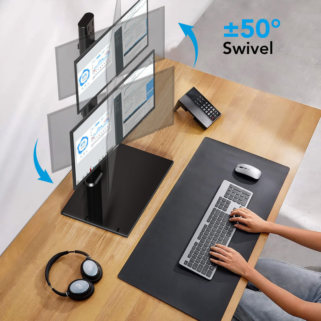 Dual Monitor Stand – Adjustable Desk Mount for 17–32" Screens, Full Motion VESA