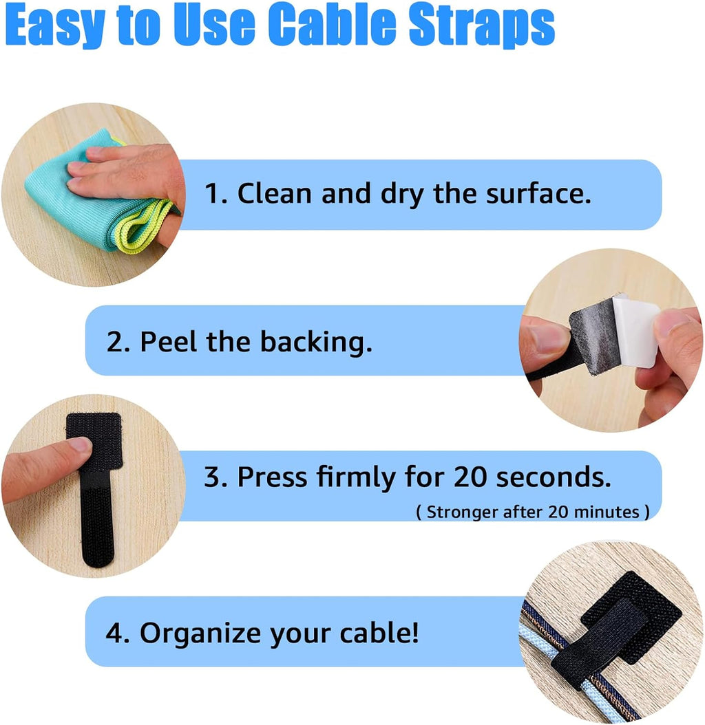 80-Pack Hook & Loop Cable Ties – Under Desk Cable Management Straps, Black & White
