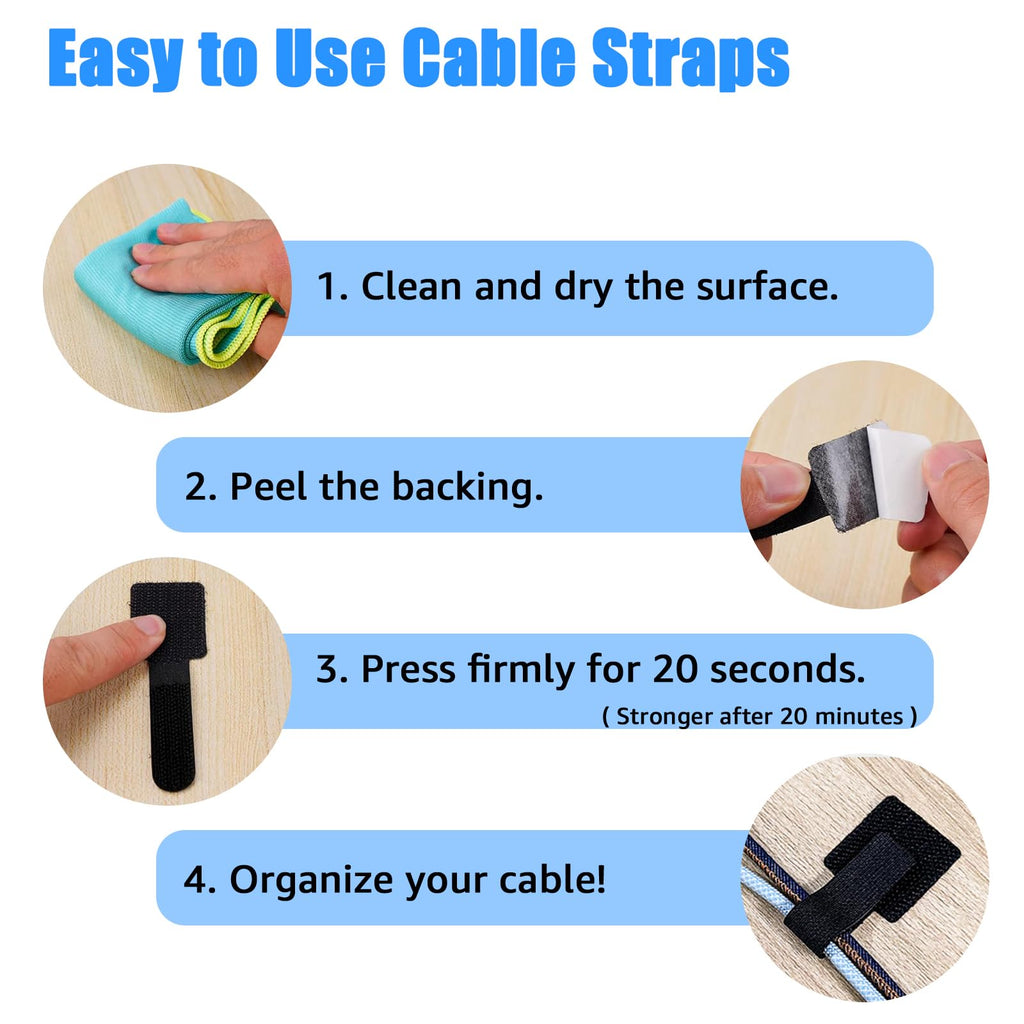 80-Pack Hook & Loop Cable Ties – Under Desk Cable Management Straps, Black & White