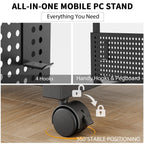 Adjustable PC Tower Stand – Computer Holder with Charging Station & Pegboard Organizer