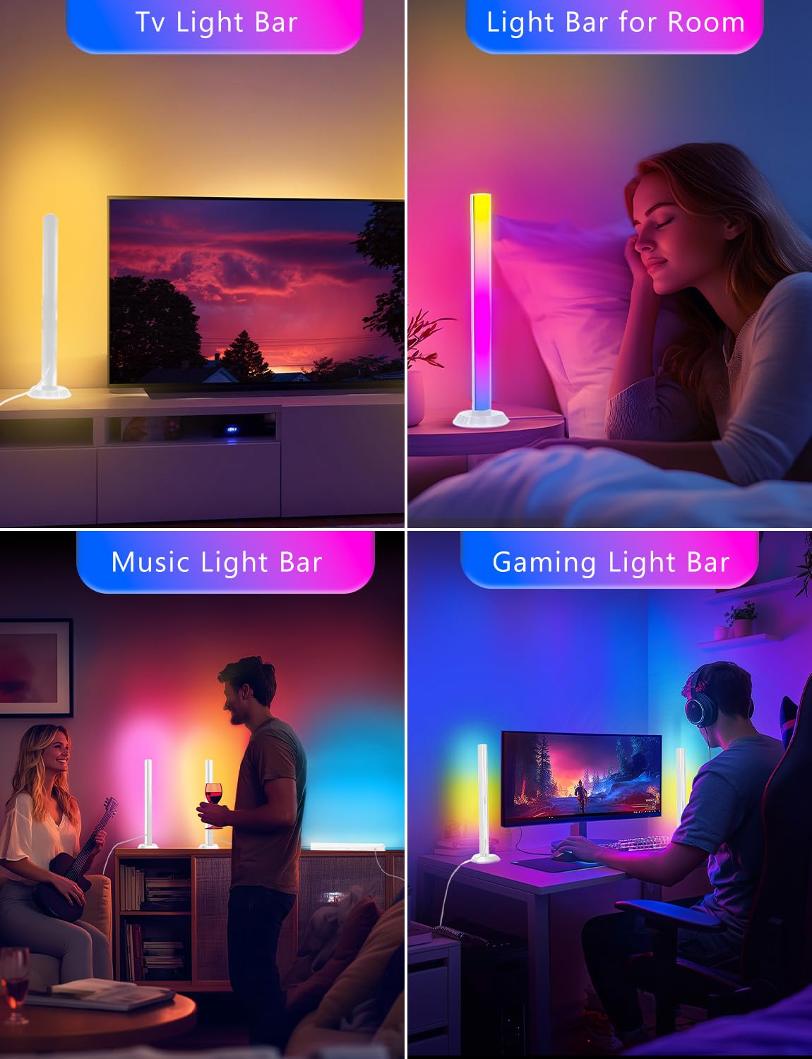Smart LED Light Bars – RGB TV Backlight & Color-Changing Gaming Room Lights