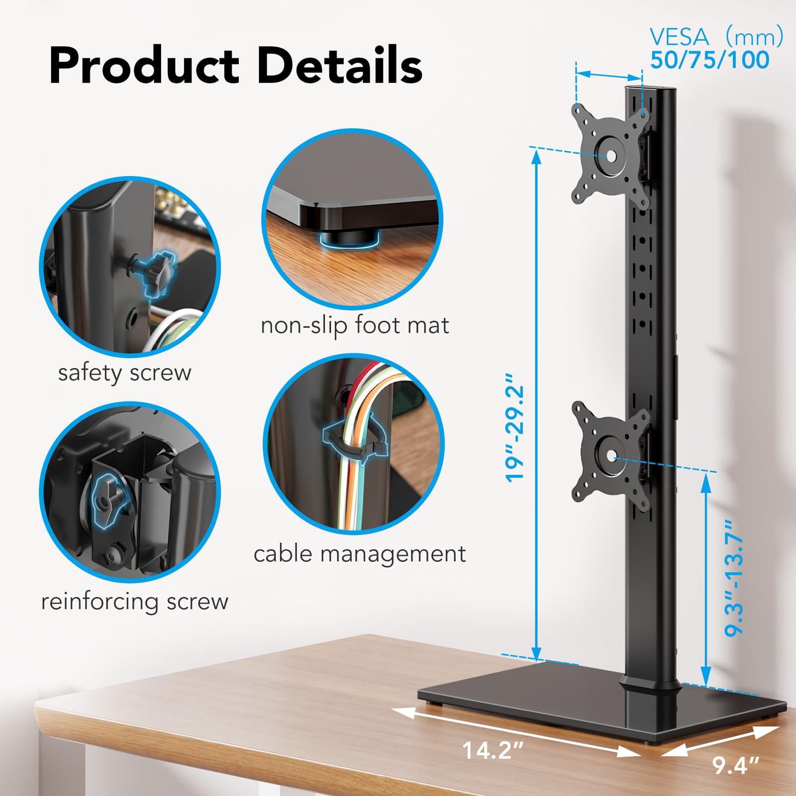 Dual Monitor Stand – Adjustable Desk Mount for 17–32" Screens, Full Motion VESA