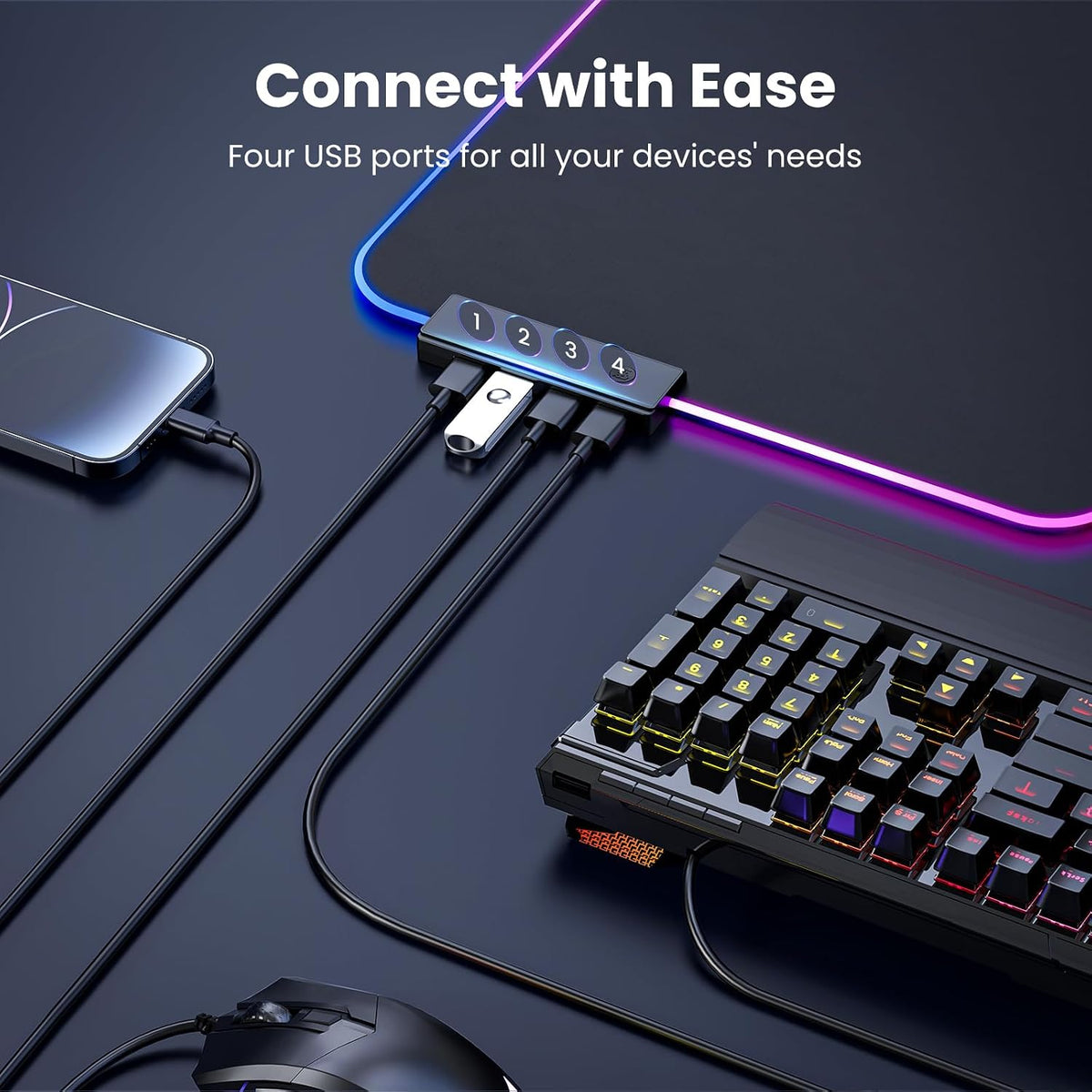 Mouse pad built-in USB hub ports