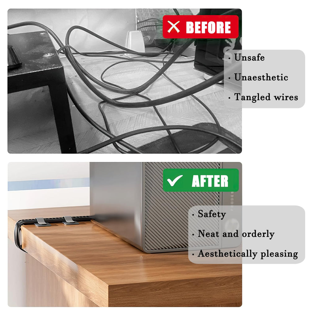 80-Pack Hook & Loop Cable Ties – Under Desk Cable Management Straps, Black & White