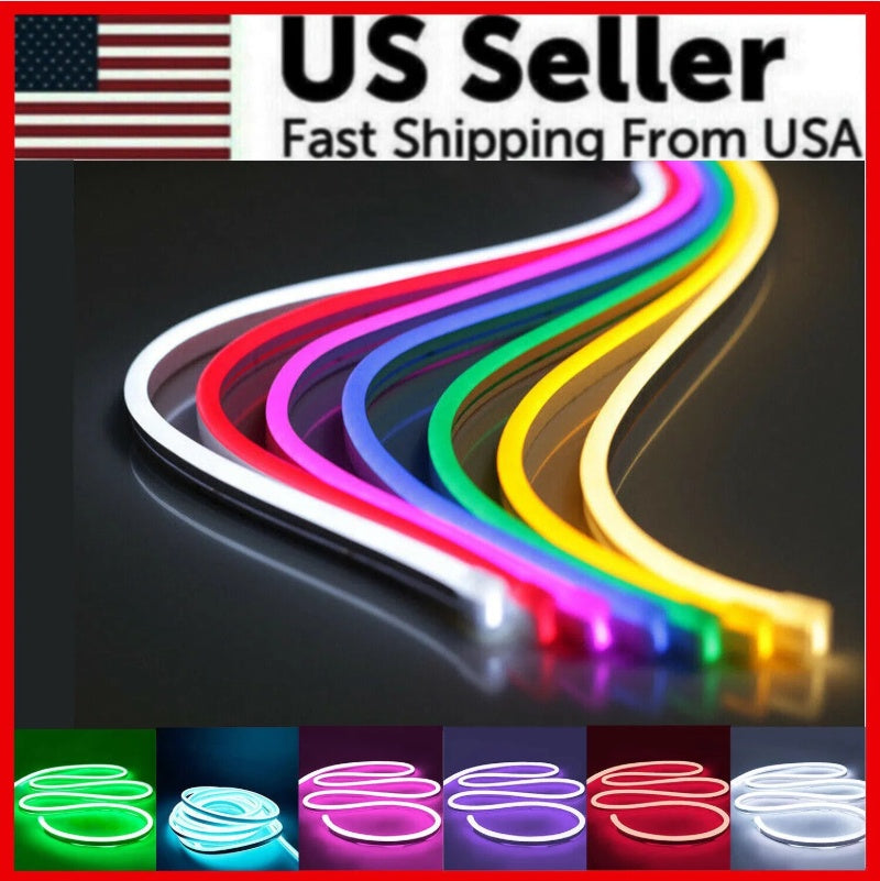 Flexible neon LED strip bending around corner