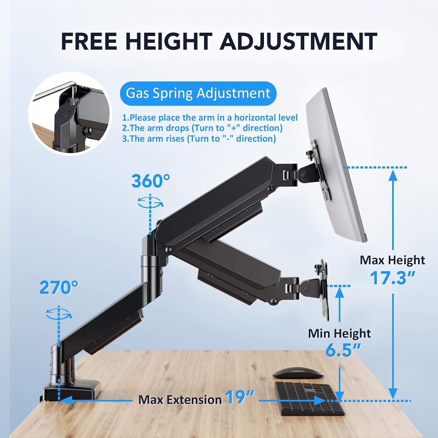 Dual Monitor Stand – Adjustable Desk Mount for 17–32" Screens, Full Motion VESA