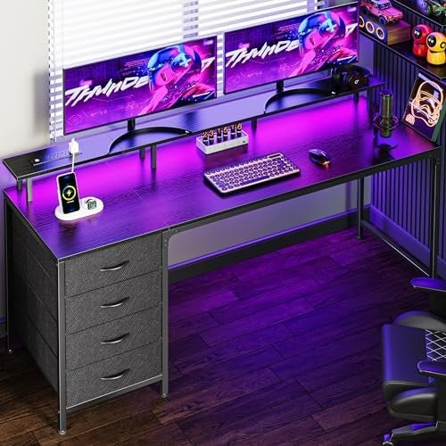 RGB Computer Desk with Power Socket and LED Light
