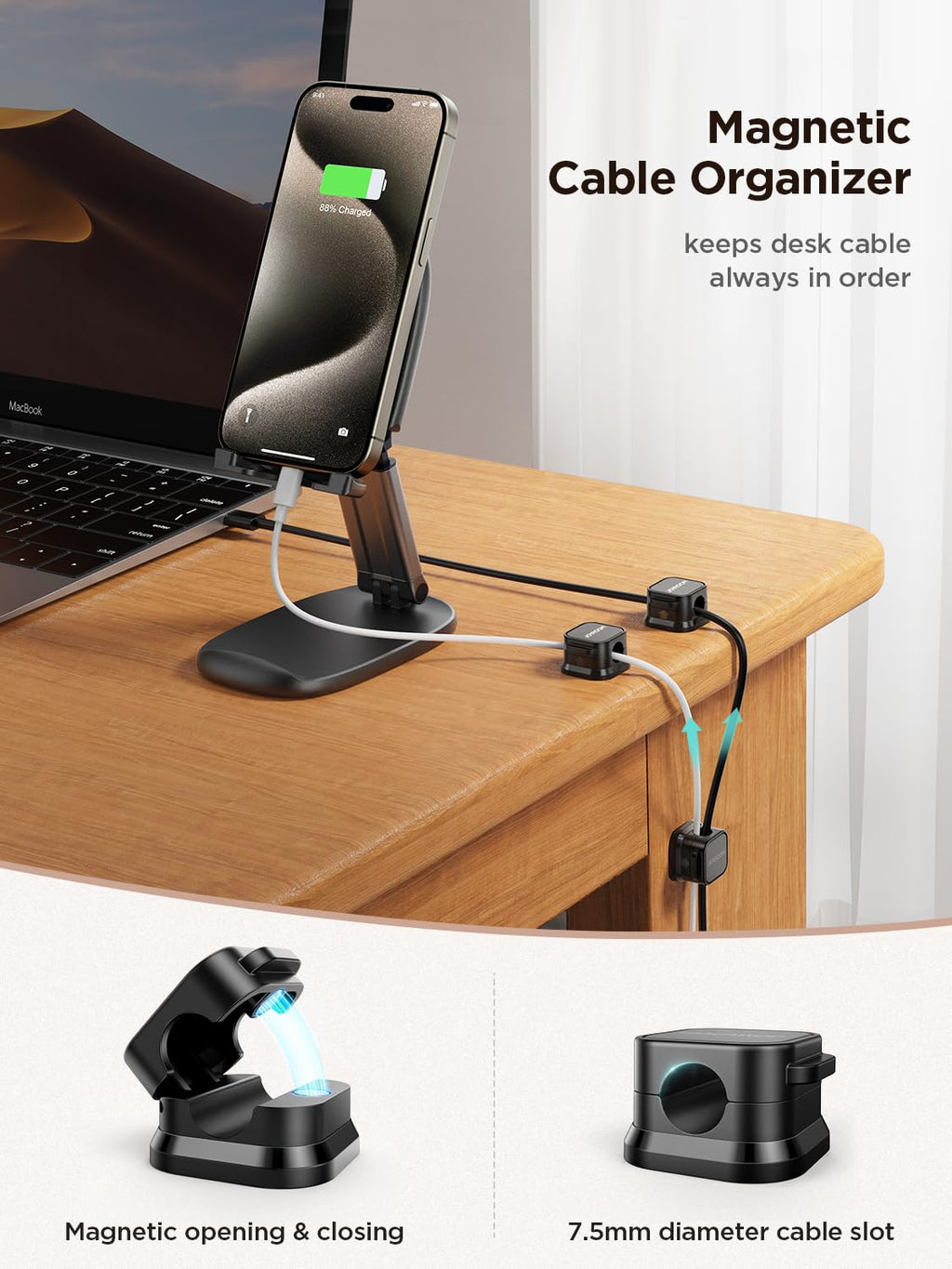 Magnetic cord clips color options