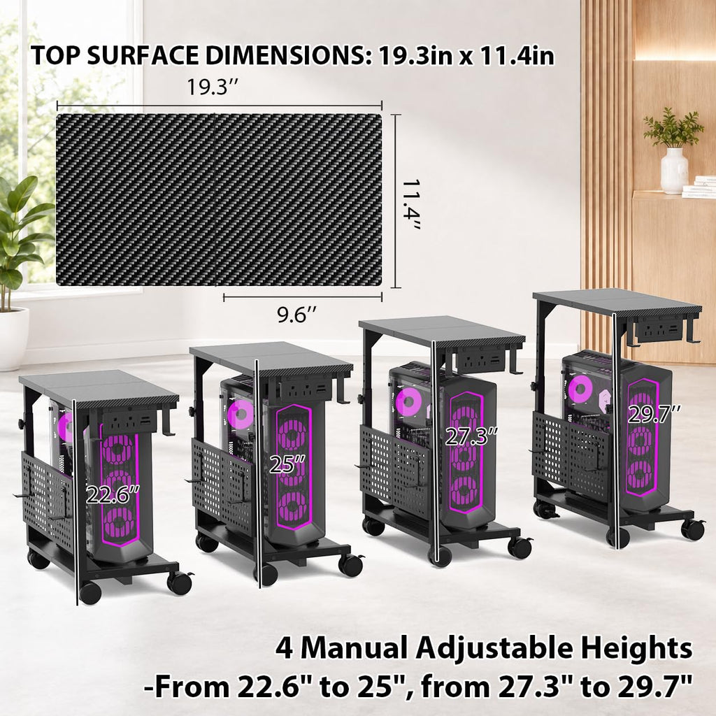 Adjustable PC Tower Stand – Computer Holder with Charging Station & Pegboard Organizer