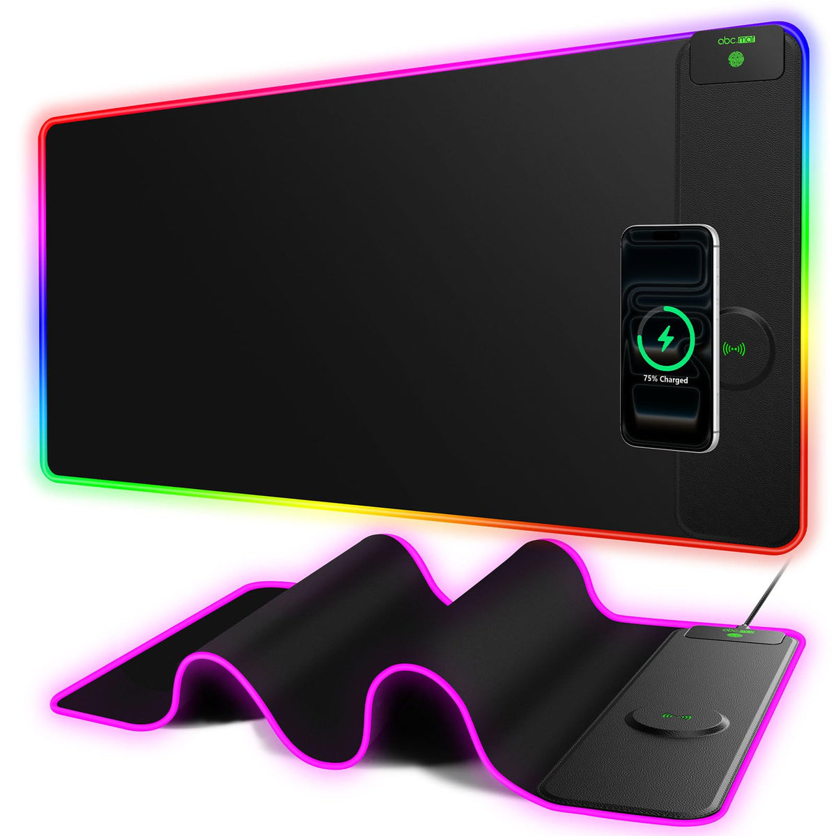 RGB desk mat with keyboard and mouse setup