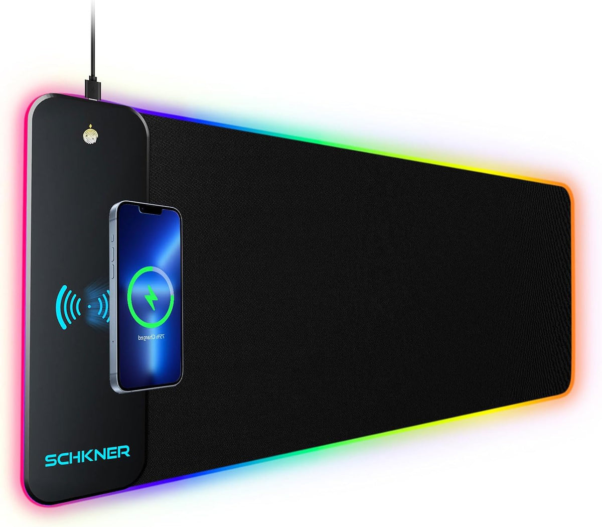 RGB gaming mouse pad with 15W wireless charging large desk mat